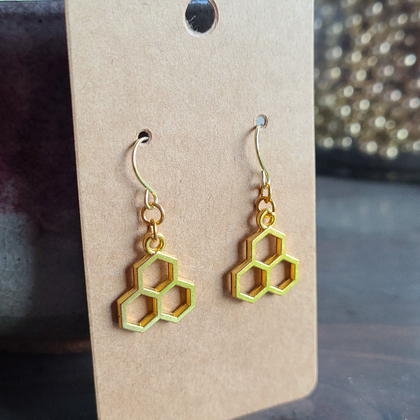 Honeycomb Earrings | Gold Bee Earrings