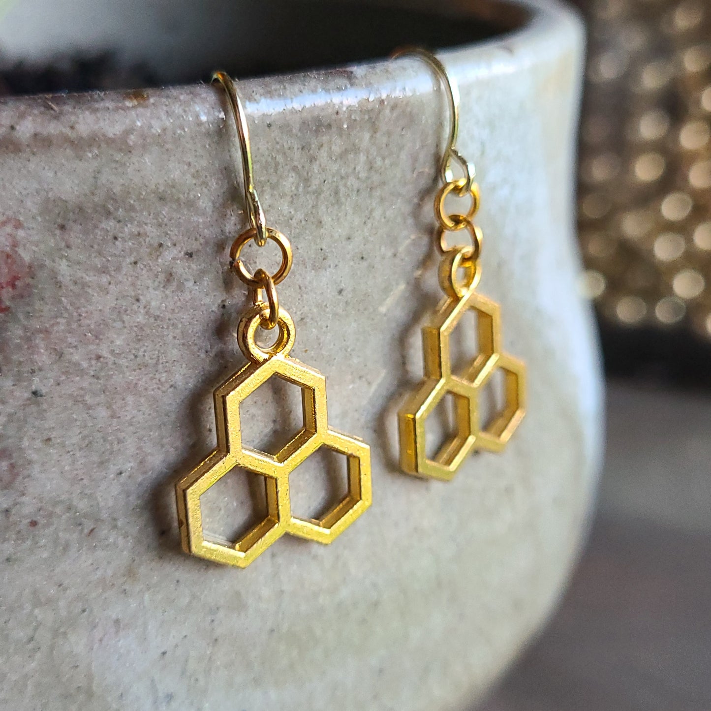 Honeycomb Earrings | Gold Bee Earrings