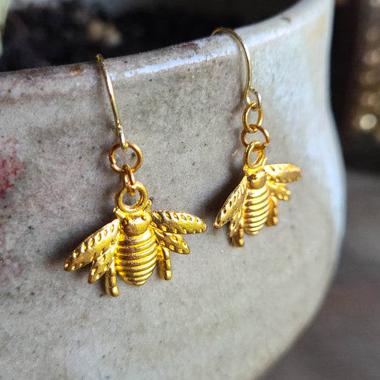 Worker Bee Earrings | Gold Bee Earrings